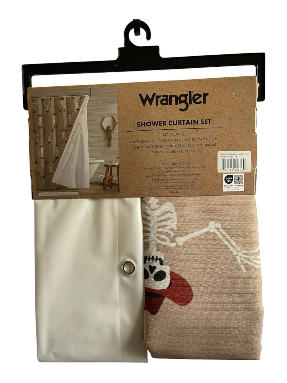 Wrangler Halloween Skeleton Shower Curtain 72” x 72” Set - NWT **